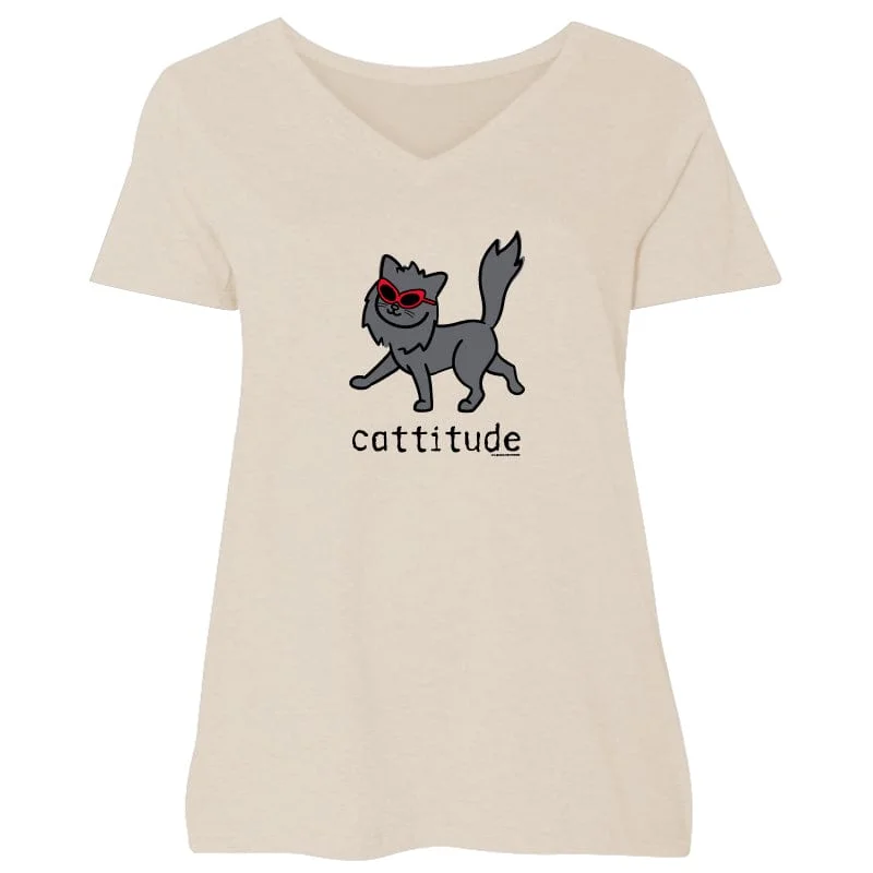 Cattitude - Ladies Curvy V-Neck Tee