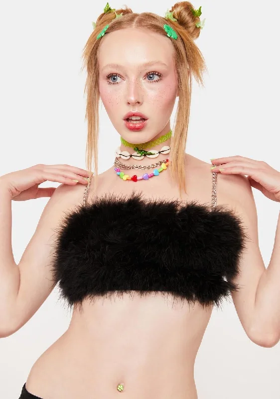 Noir So Enchanting Marabou Crop Top