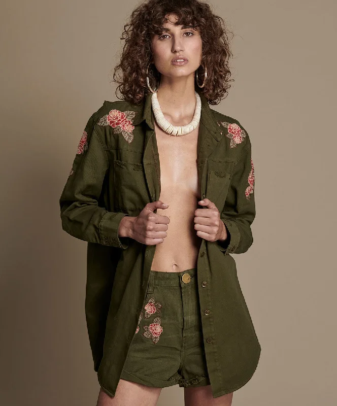 OLIVE WILD ROSE MILITARY SHIRT