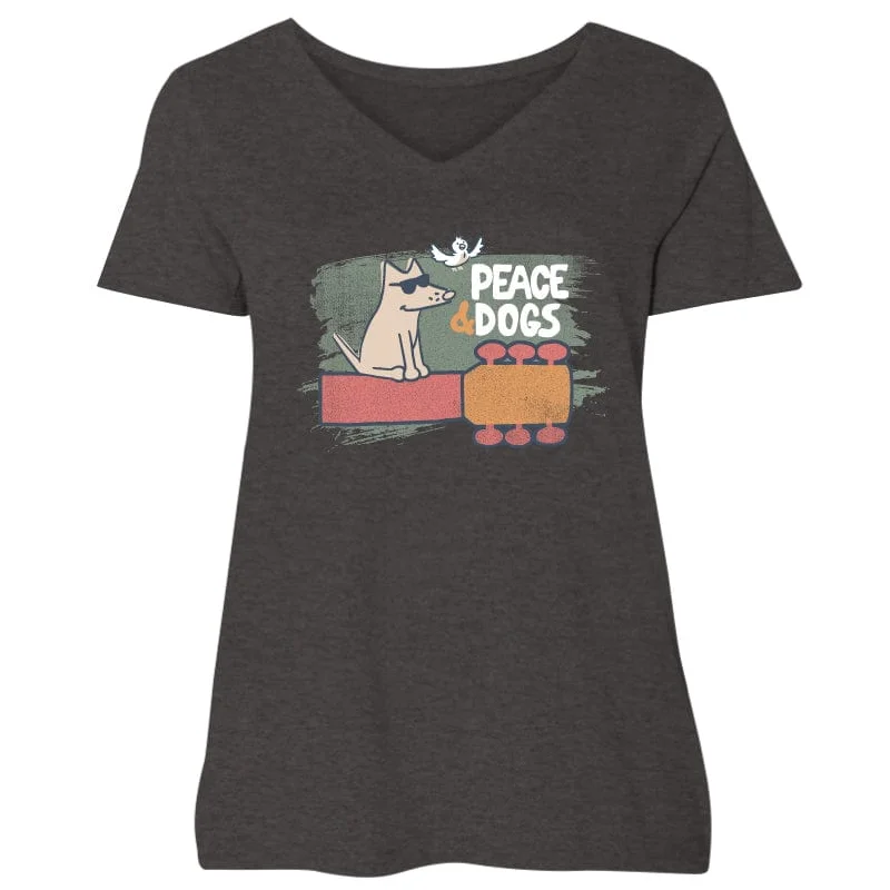 Peace And Dogs - Ladies Curvy V-Neck Tee