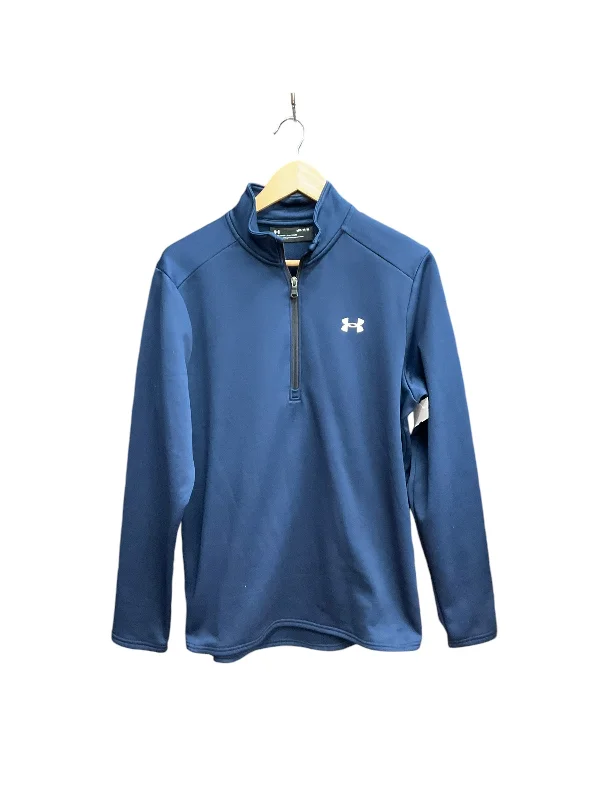 Athletic Top Long Sleeve Collar By Under Armour In Navy, Size: M