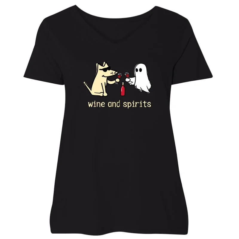 Wine and Spirits - Ladies Curvy V-Neck Tee