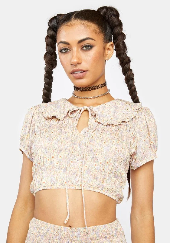 70s Prairie Girl Floral Kamiko Crop Top