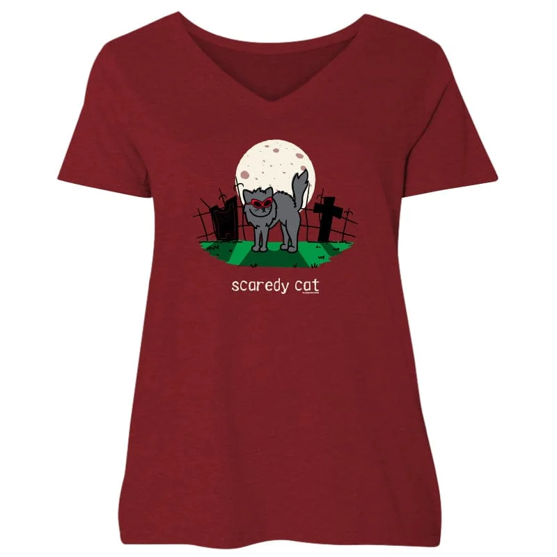 Scaredy Cat - Ladies Curvy V-Neck Tee