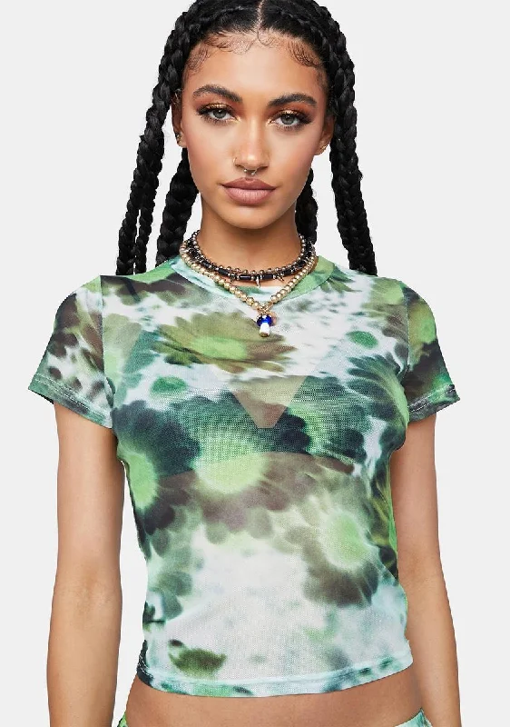 Xray Blurred Daisy Green Mesh Nilan Crop Top