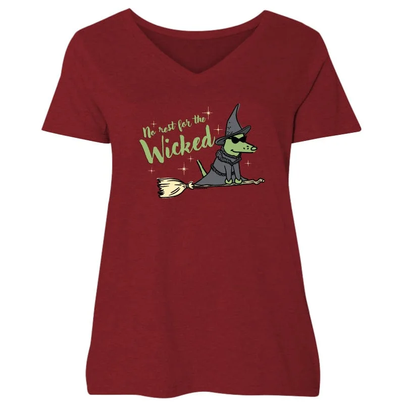 No Rest For The Wicked - Ladies Curvy V-Neck Tee