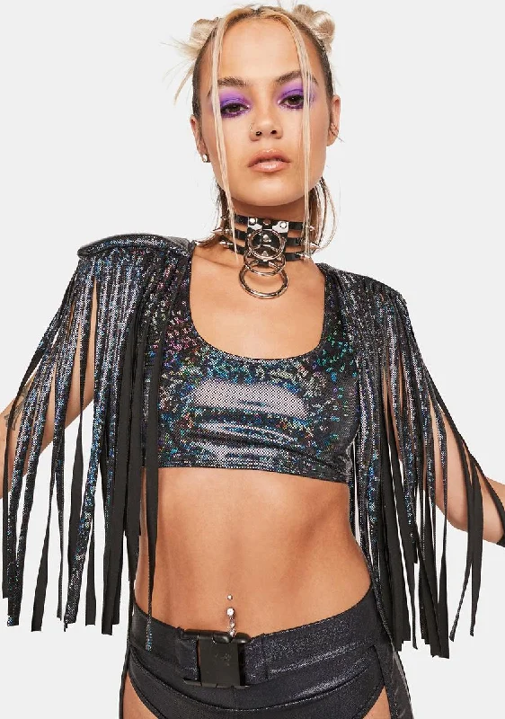 Holo Shimmer Fringe Crop Top