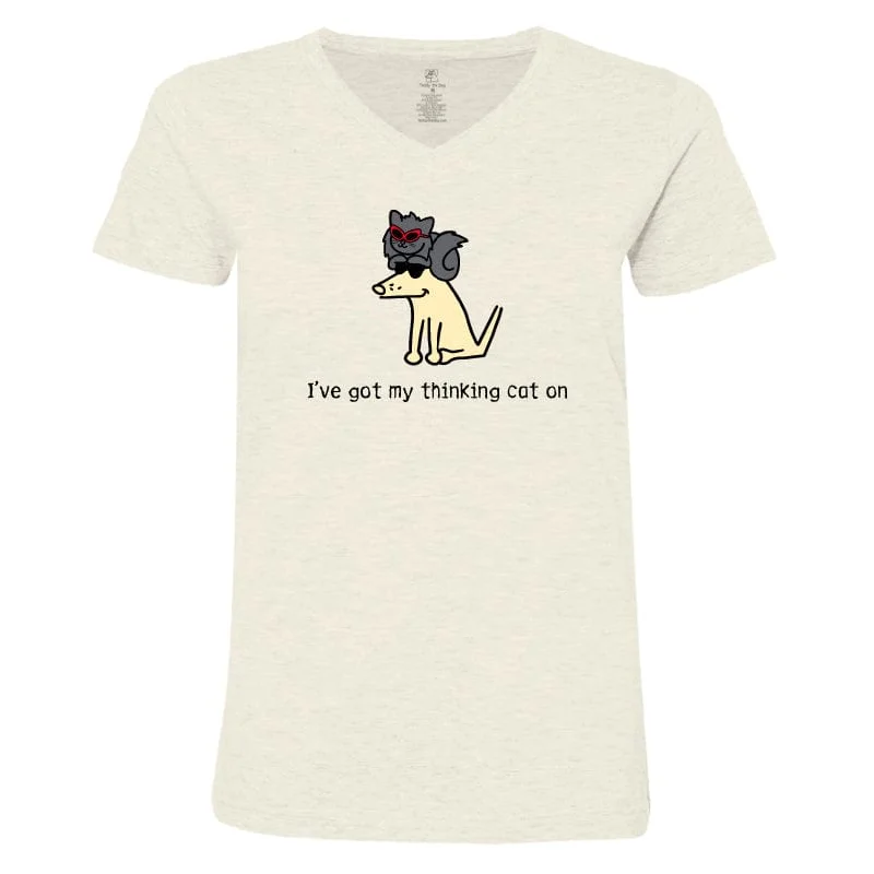 I've Got My Thinking Cat On - Ladies T-Shirt V-Neck