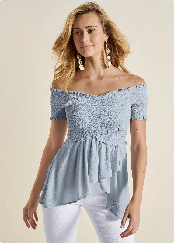 Smocked Babydoll Top - Light Blue