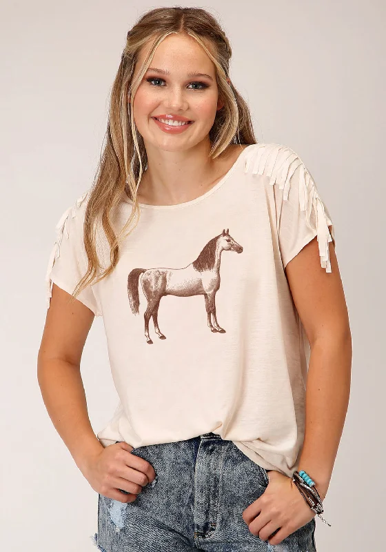 Roper Womens Brown Horse Cream Poly/Rayon S/S T-Shirt