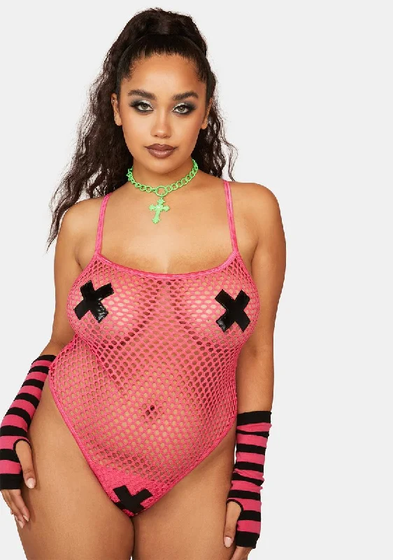 Plus No Time Wasted Fishnet Bodysuit