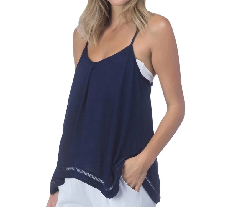 Pleat Front Easy Tank Top In Navy