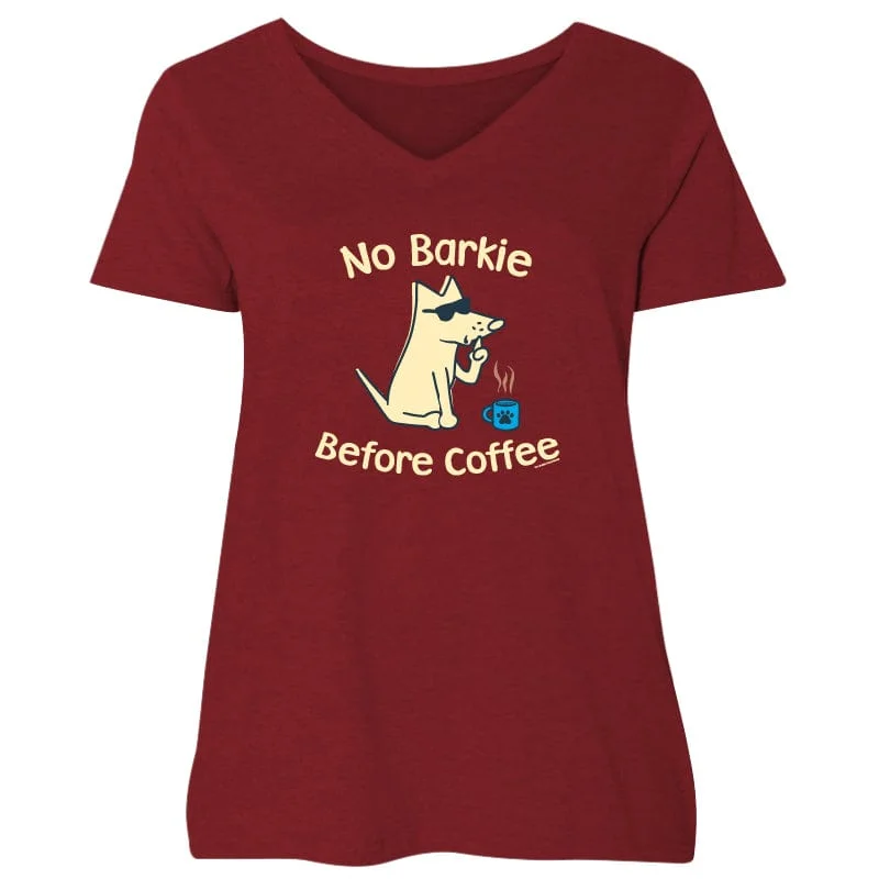 No Barkie Before Coffee - Ladies Curvy V-Neck Tee