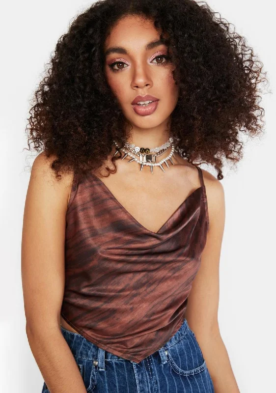 Satin Marble Cocoa Devina Crop Top