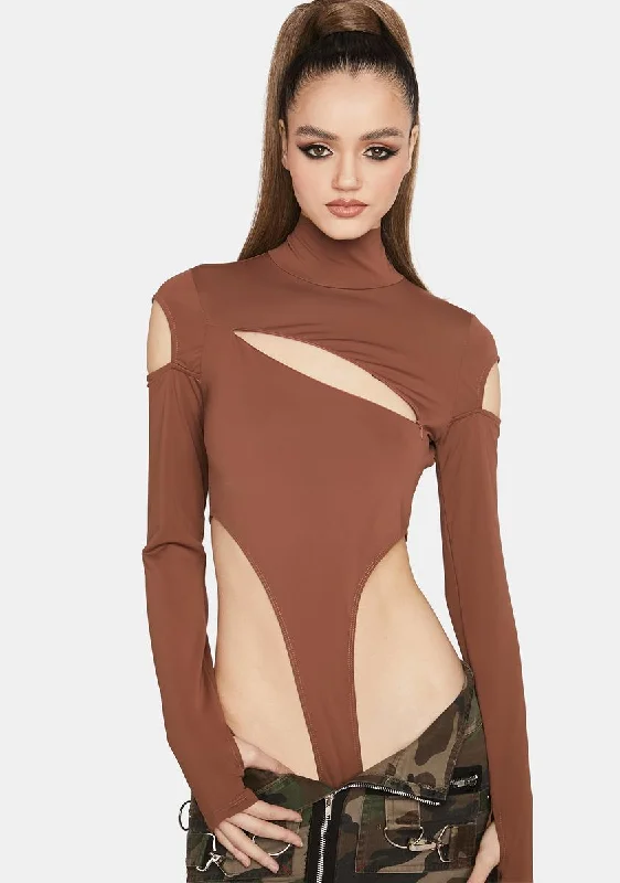 Mocha Caught My Heart Cutout Bodysuit