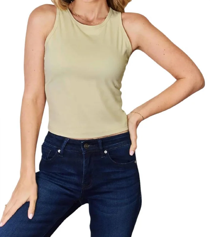 Full Size Round Neck Slim Tank Top In Beige