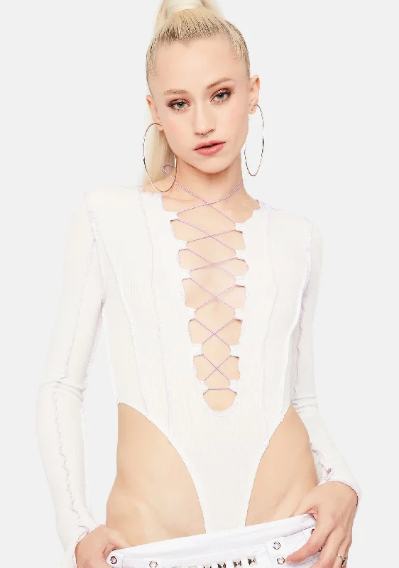 Perfecting Skills Plunge Lace Up Bodysuit