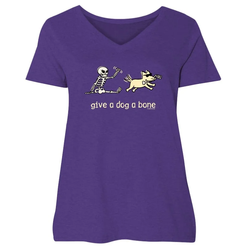 Give a Dog a Bone - Ladies Curvy V-Neck Tee