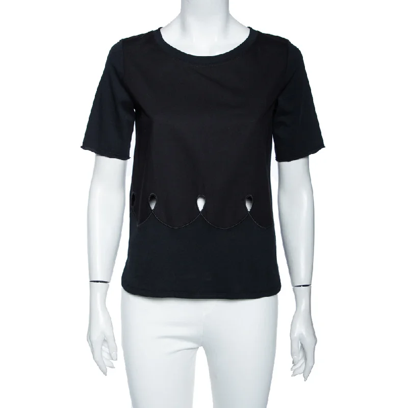 See By Chloe Black Cotton Cut Out Detail Jersey T-Shirt