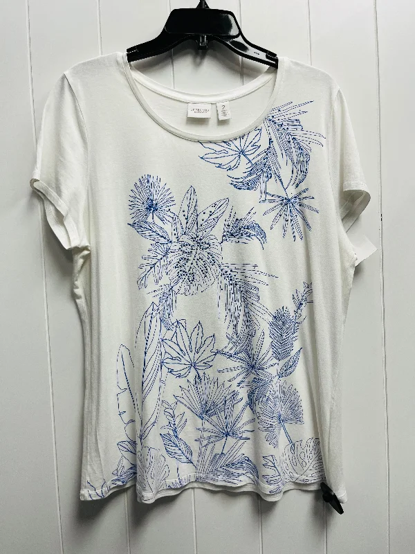 Top Short Sleeve Basic By Chicos In Blue & White, Size: L