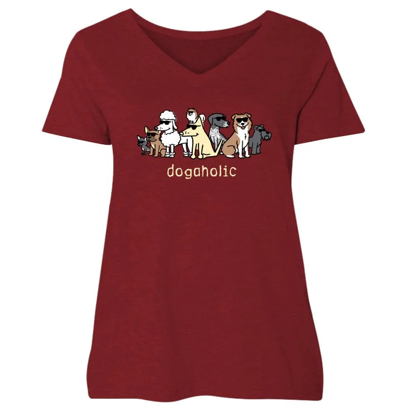 Dogaholic - Ladies Curvy V-Neck Tee