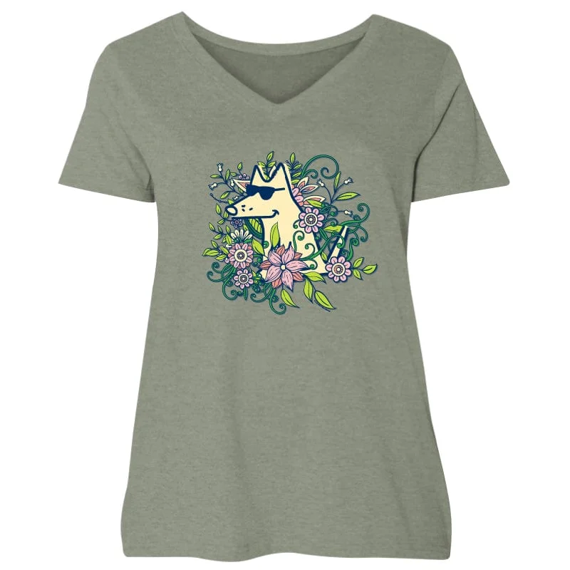 Stop And Smell The Flowers - Ladies Curvy V-Neck Tee