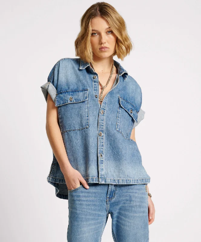 BLUE RAPTURE CUT OFF DENIM SHIRT