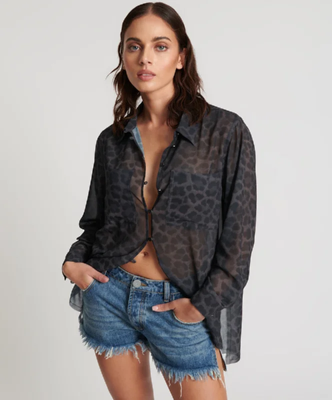 LEOPARD CHIFFON LONGLINE SHIRT