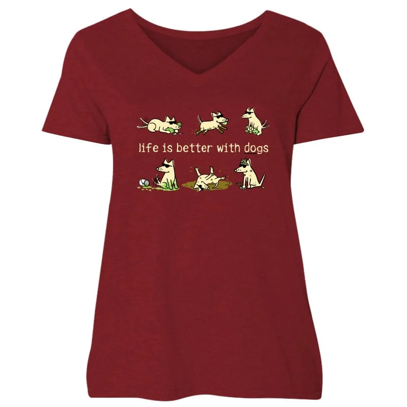 Life Is Better With Dogs - Ladies Curvy V-Neck Tee