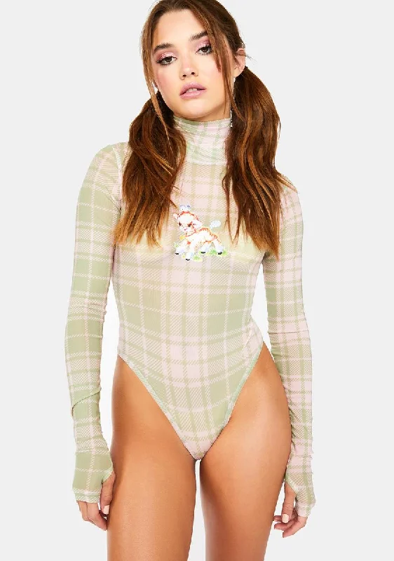 Dramatic Plaid Mesh Bodysuit