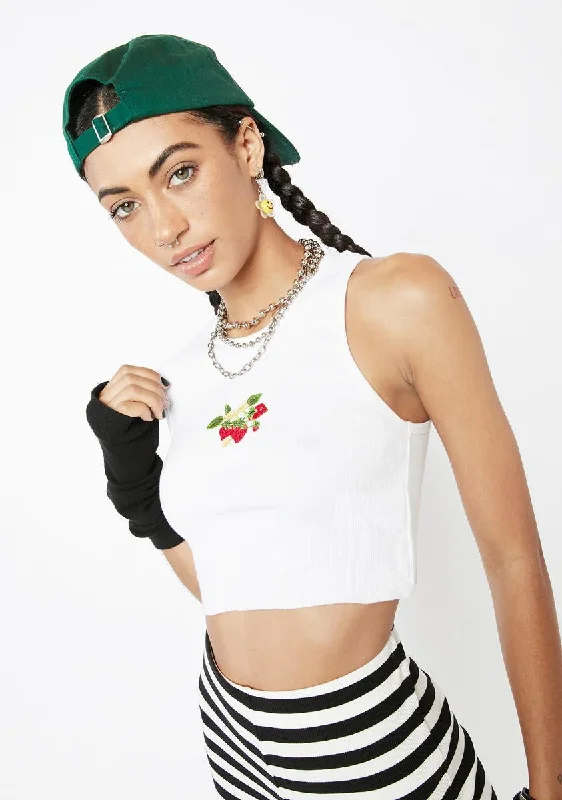 White Strawberry Embro Givas Crop Top