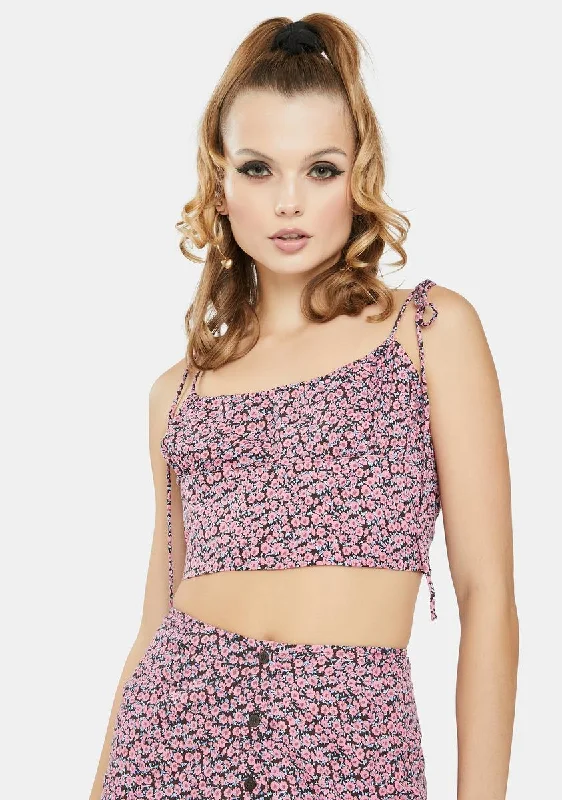 Floral Fun Pink Hemary Crop Top