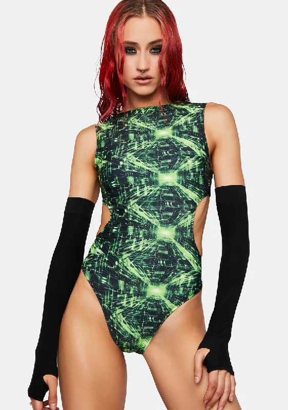 Cyber Grid Cut Out Bodysuit