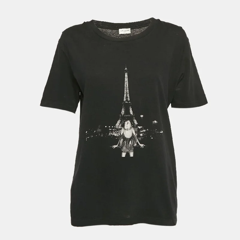 Saint Laurent Paris Black Eiffel Tower Print Jersey T-Shirt