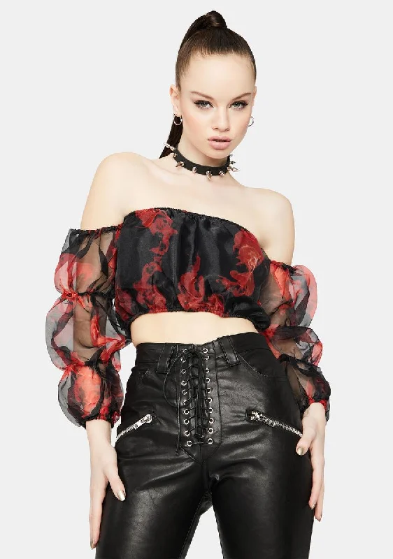 Truly Vicious Off Shoulder Fire Crop Top