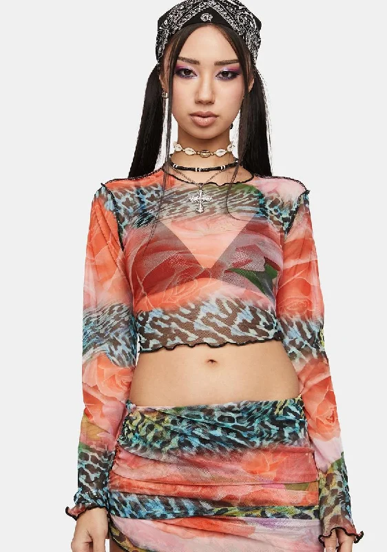 Rose Animal Mix Print Crop Top