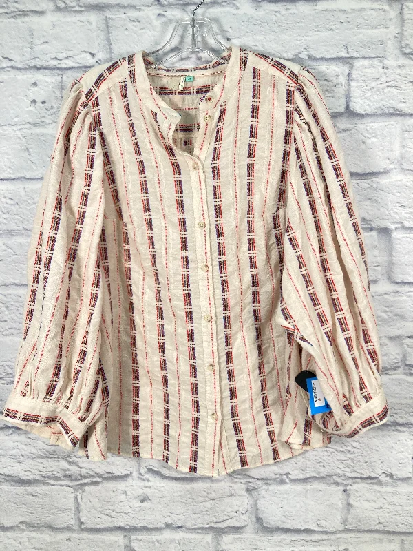 Blouse Long Sleeve By Pilcro In Cream & Red, Size: 2x