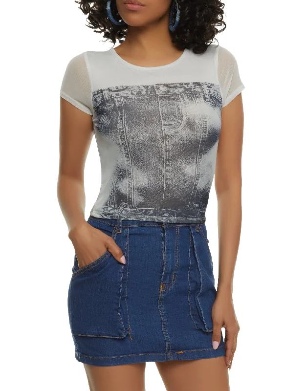 Mesh Printed Short Sleeve Top