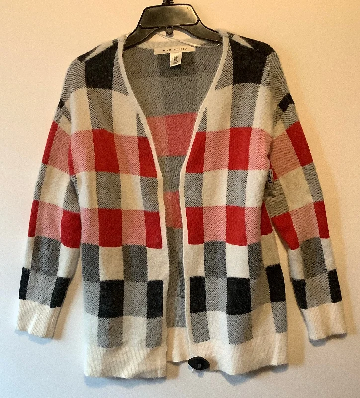 Sweater Cardigan By Max Studio In Checkered Pattern, Size: M