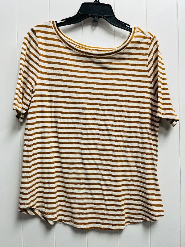 Top Short Sleeve Basic By Loft In Tan & White, Size: L