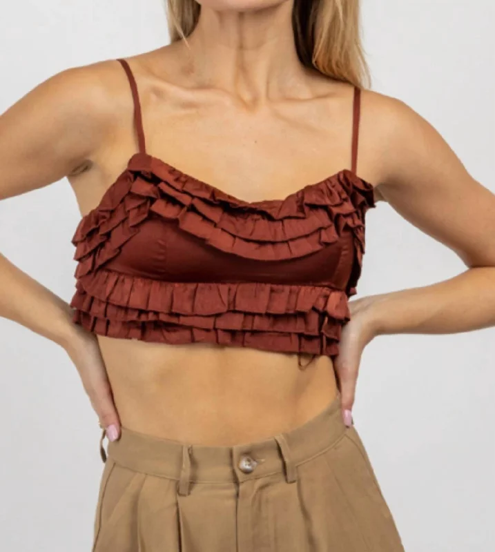 Tiered Woven Cami Top In Mahogany