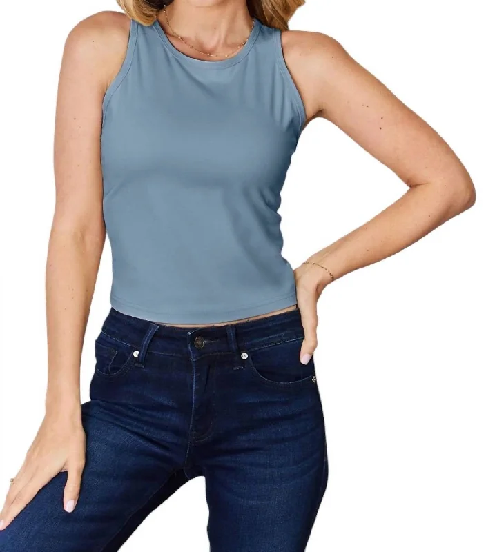 Full Size Round Neck Slim Tank Top In Light Blue