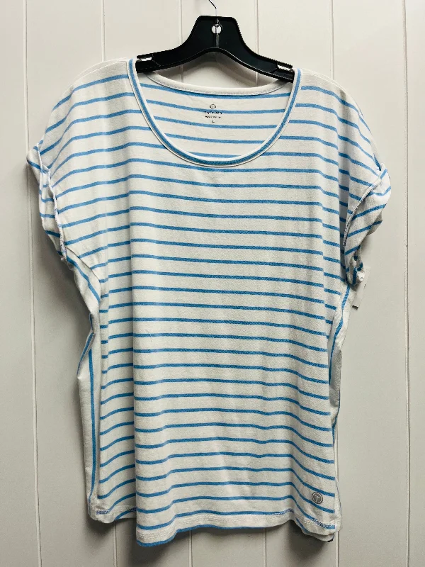 Top Short Sleeve Basic By Talbots In Blue & White, Size: L