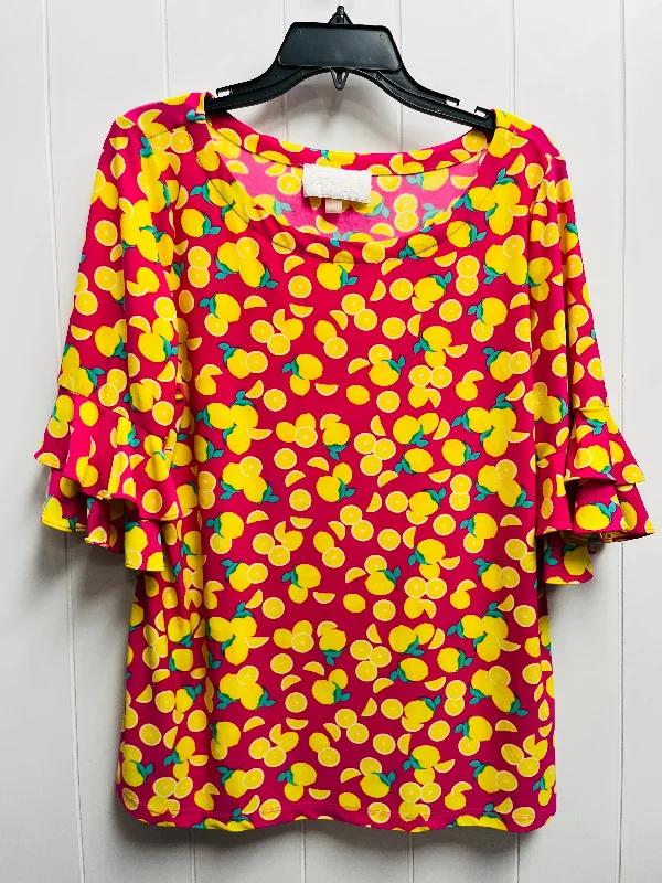 Top Short Sleeve By Cappagallo In Pink & Yellow, Size: L