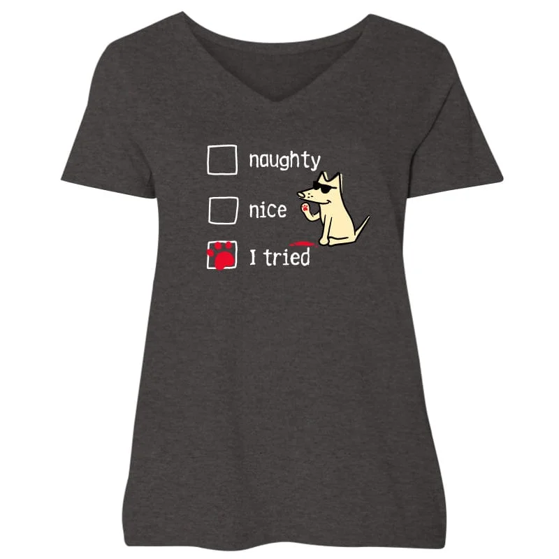 Naughty Nice I Tried - Ladies Curvy V-Neck Tee