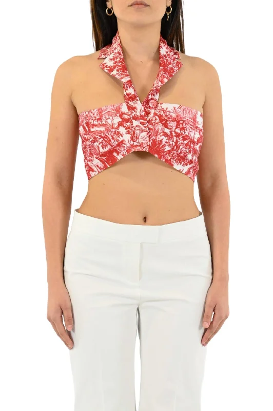 Toile De Jouy Radzmir Crop Top In Red-White