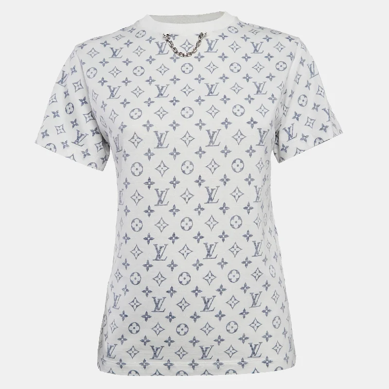 Louis Vuitton White Inverted Logo Print Cotton Crew Neck T-Shirt