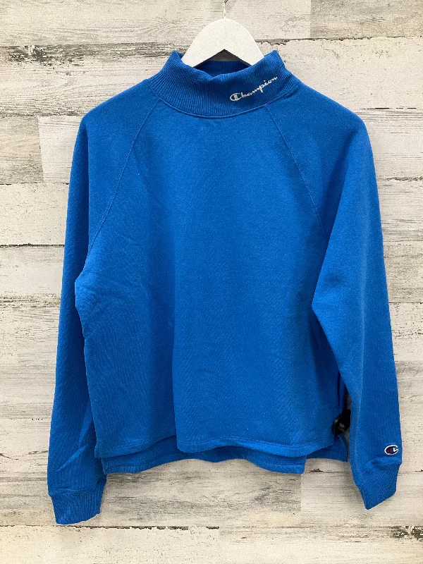 Athletic Top Long Sleeve Collar By Champion In Blue, Size: M