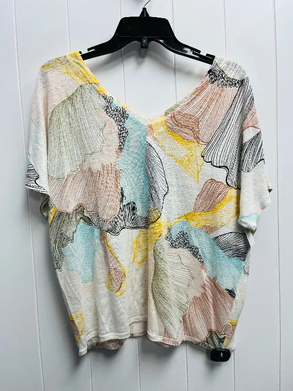 Top Short Sleeve By Chicos In White & Yellow, Size: L