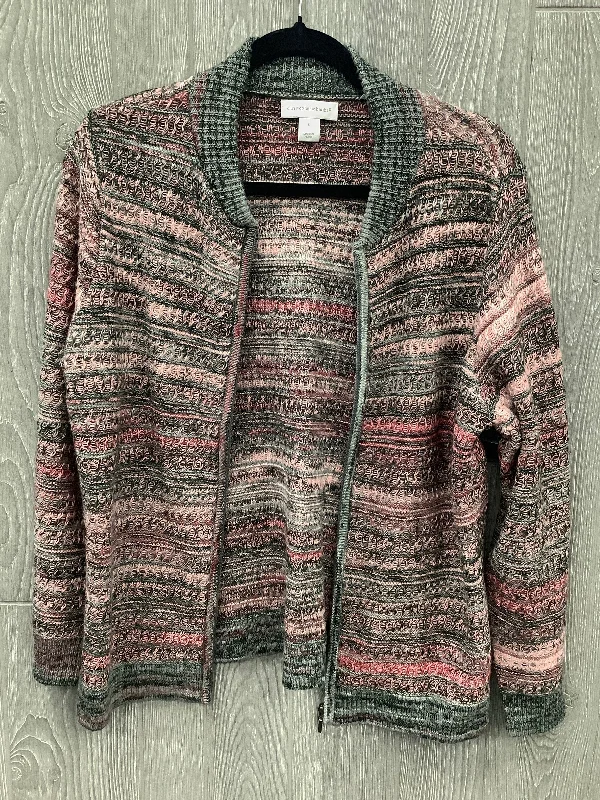 Sweater Cardigan By Christopher And Banks In Grey & Pink, Size: L